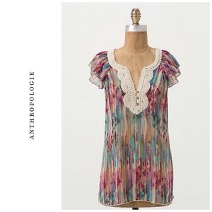 Anthropologie Multicolor Ruffle Sleeve Top